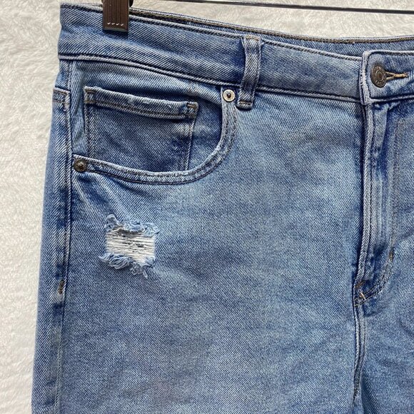 American Eagle Outfitters Mom Jeans Women's 14 Blue Cotton High Rise Distressed - Picture 2 of 14